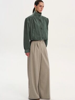 Source Unknown LALISA RUCHED SUEDE BOMBER, KHAKI